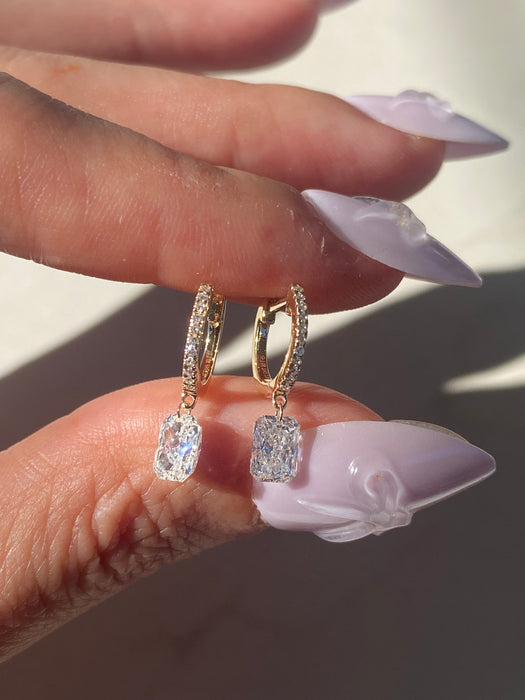 14K 1.1 TCW Lab Grown Diamond Radiant Cut Drop Huggie Earrings