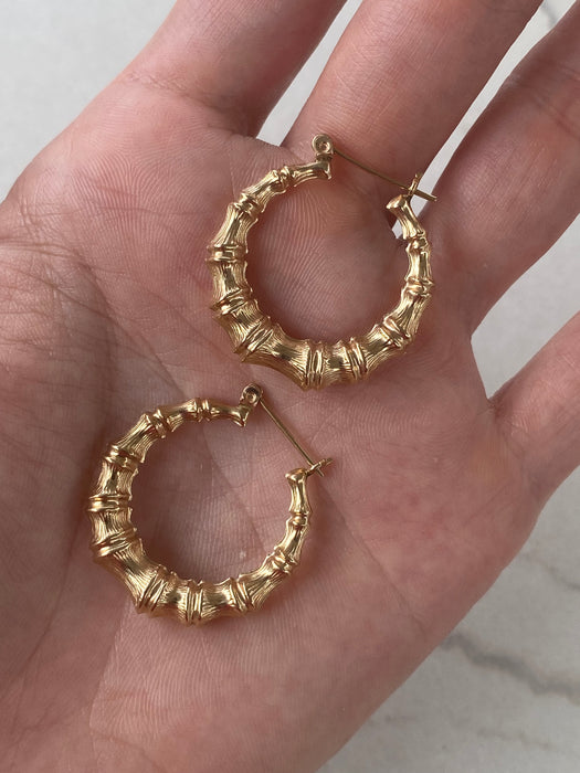 14K Vintage Bamboo Hoop Earrings