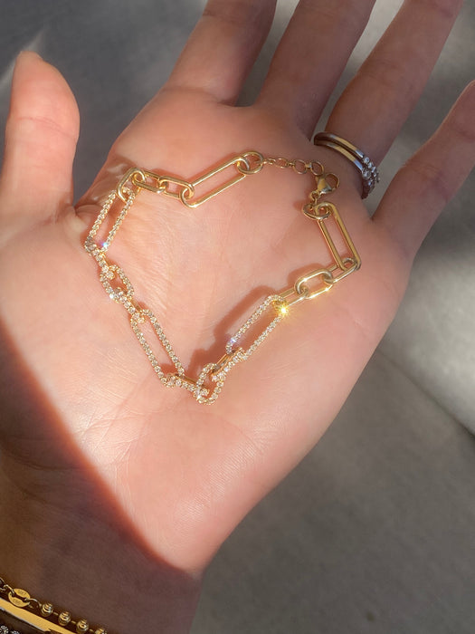 14K Gold Diamond Paperclip Bracelet – 1.25 TCW Natural Round Diamonds – Adjustable 6.5–7”