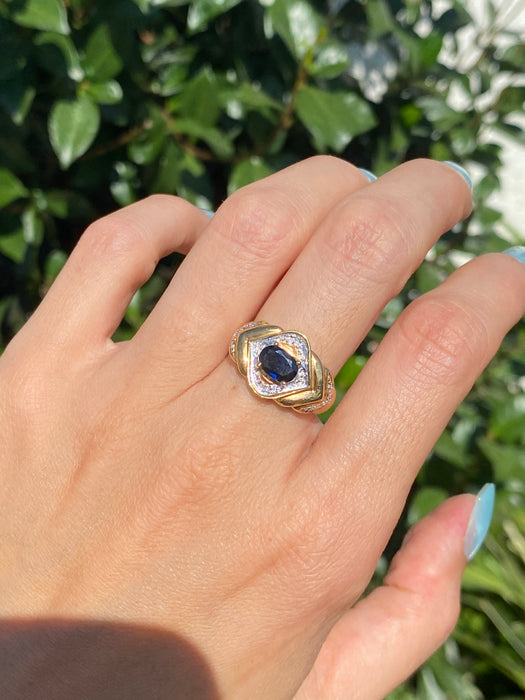 14k blue sapphire diamond ring size 6.75