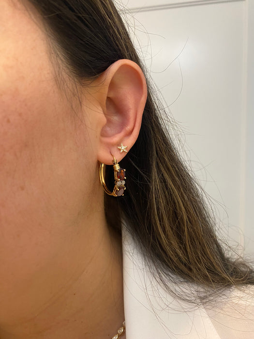 14k garnet and diamond hoop earrings