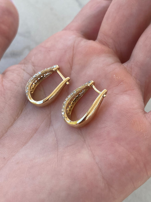 Vintage 14K Gold Natural Diamond Pavé Huggie Hoop Earrings – 1.10 CTW