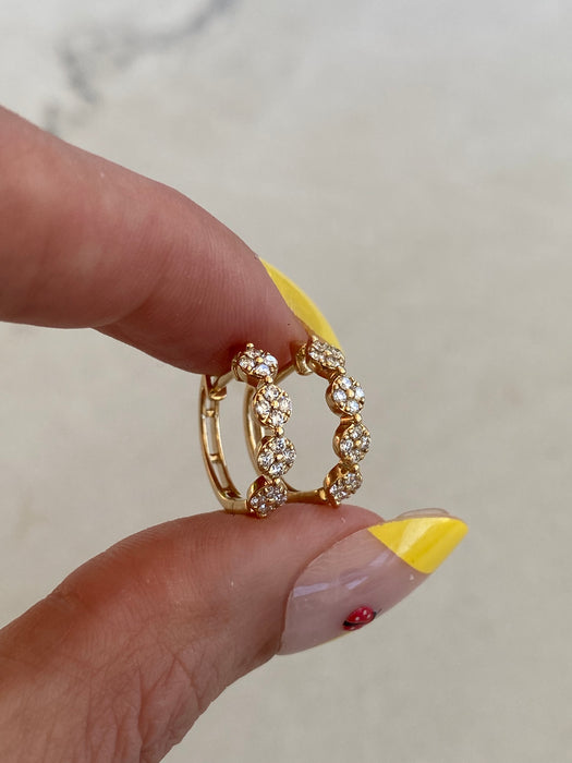 14K Gold Diamond Huggie Earrings – Floral Disc Design