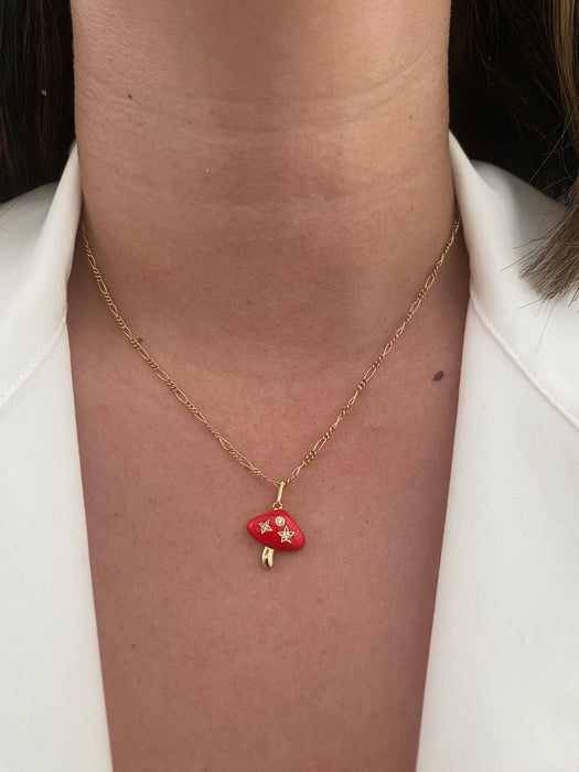14k red enamel diamond mushroom charm
