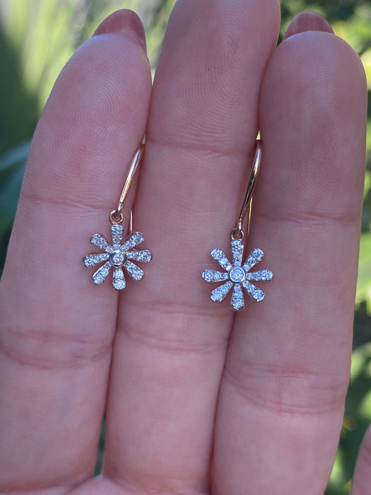 14k rose gold diamond flower earrings