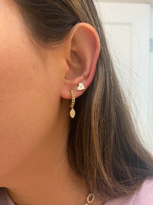 14k curb j diamond huggie hoop earrings