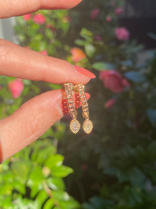 14k curb j diamond huggie hoop earrings