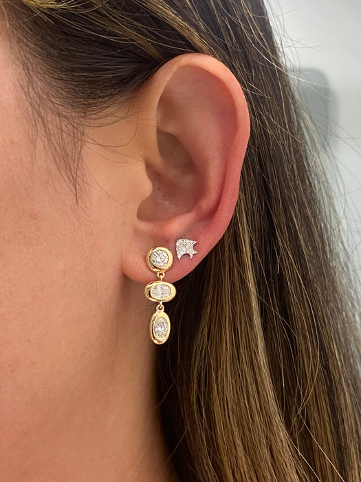 14K Gold Lab Oval & Round Diamond Bezel Drop Earrings – 1.70 CTW