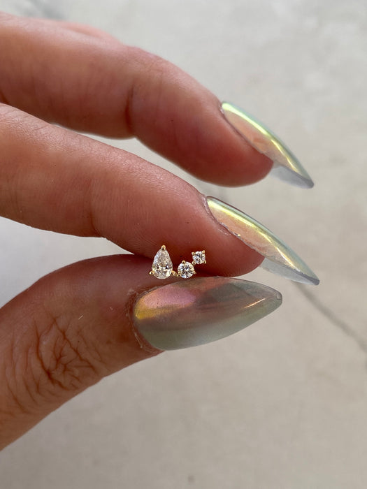 14K Gold Lab Diamond Curved Flat Back Stud Earring