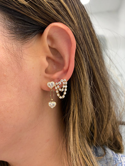 14K Lab Diamond Bar & Double Chain Drop Earrings