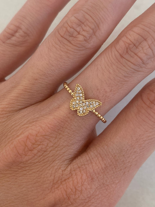 14K Gold Diamond Butterfly Bead Ring