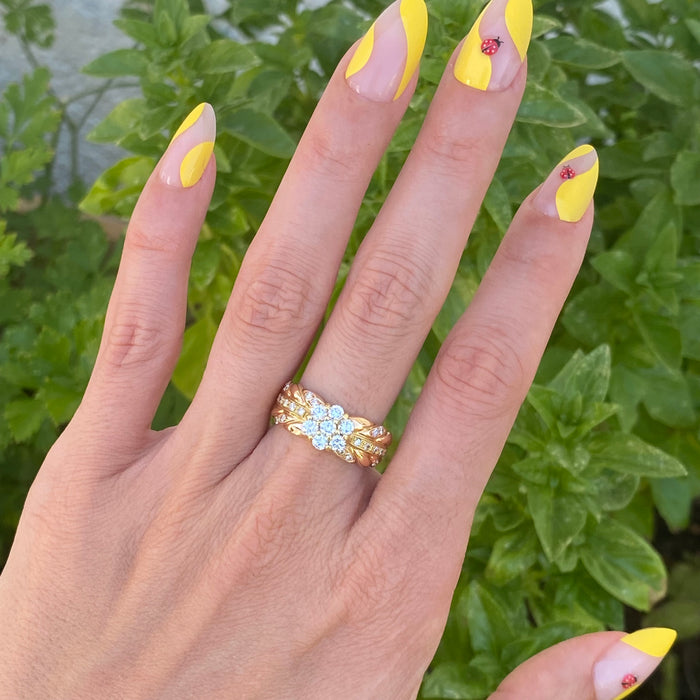 Vintage 18K Rose & Yellow Gold Diamond Flower Ring – 0.81 TCW – Size 6.75