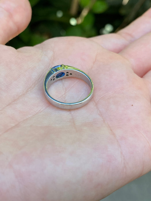 Platinum blue sapphire diamond ring size 5.75