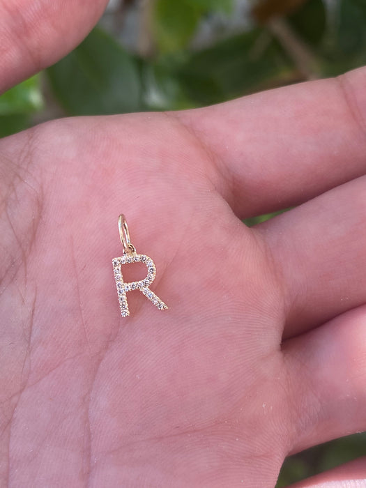 14k diamond letter initial R pendant