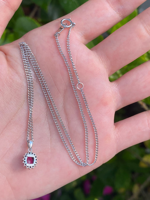 Platinum 850 / 900 chain with ruby and diamond necklace