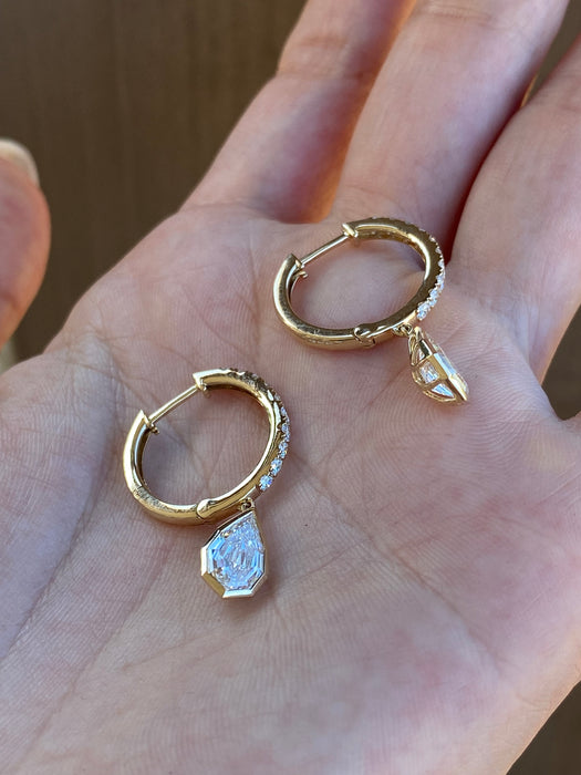 14K Gold Lab Diamond Step-Cut Drop Hoop Earrings – 2.7 TCW
