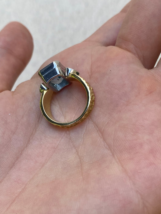 Platinum 900 18k aquamarine heart diamond ring size 4.75