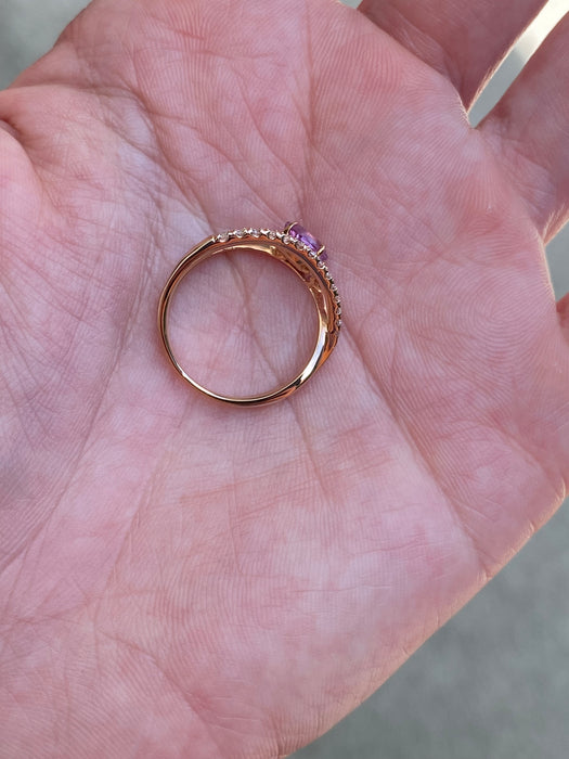 Vintage 18K Rose Gold Pink Sapphire Diamond Ring