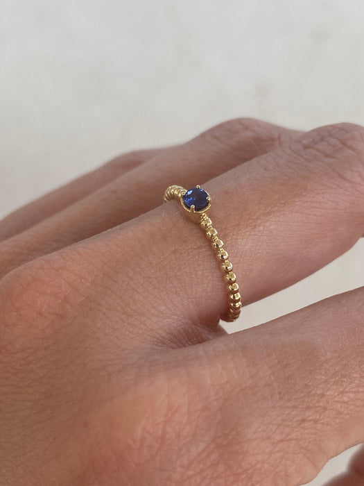 14K Gold Blue Sapphire Beaded Ring  – Size 6.5