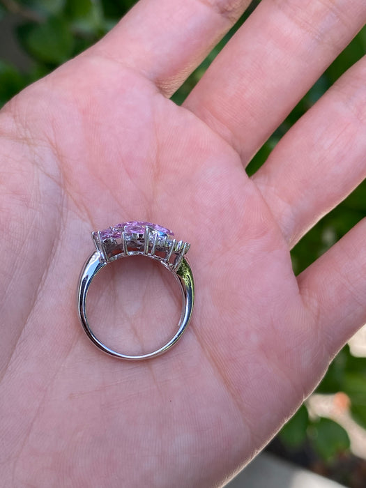 18k white gold invisible set pink sapphire heart diamond ring size 6