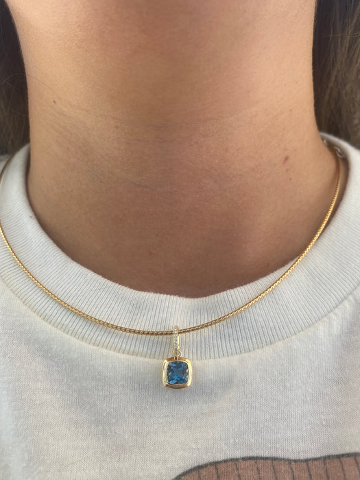 14K Gold London Blue Topaz & Diamond Cushion Charm
