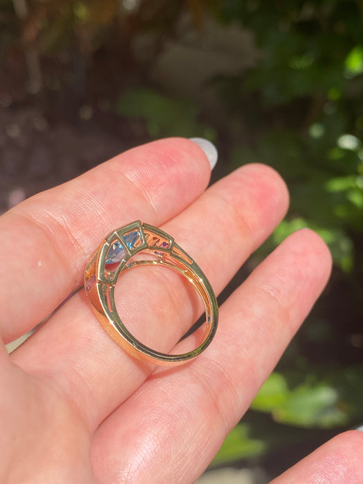 18k blue topaz, peridot, citrine amethyst ring size 6.5