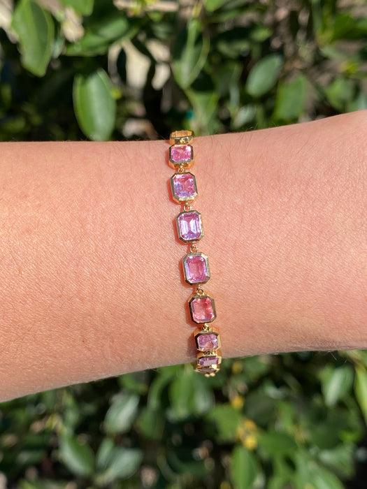 18K Pink Sapphire Emerald Cut Bracelet – 3.25 TCW
