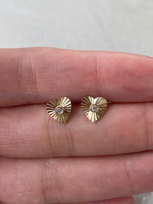 14K Gold Effy Fluted Heart Stud Earrings with Natural Diamonds