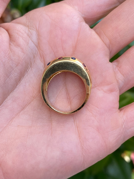 Vintage 18K Gold Multi-Gem Bombe Ring