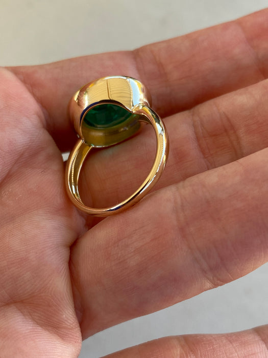 14K Double Bezel 3.4 Carat Lab-Grown Emerald Oval Ring