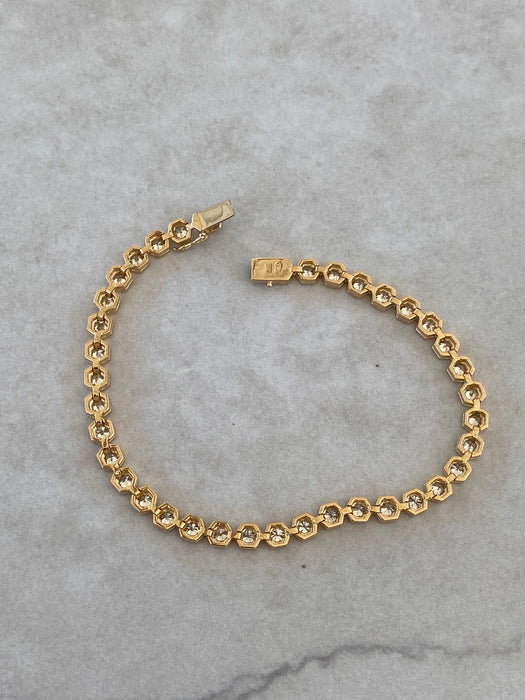 Vintage 18K Gold Natural Diamond Hexagon Link Bracelet 3.34 TCW