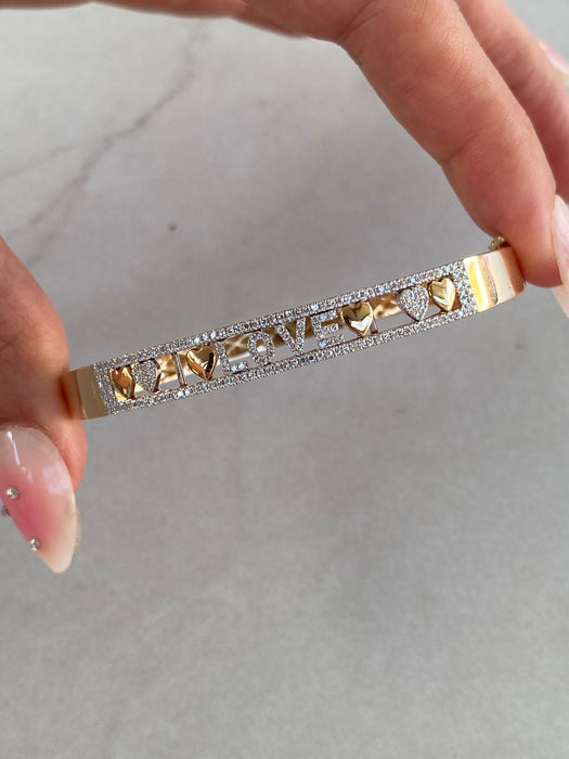 14K Gold Diamond Love Slider Bracelet Bangle