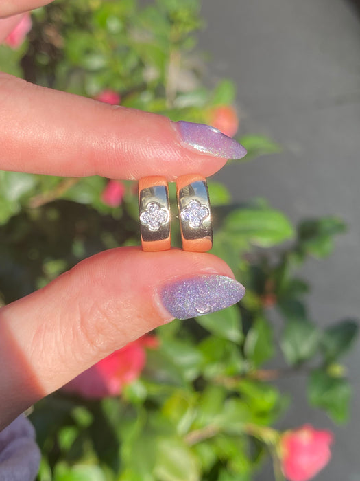 10k diamond clover Huggie earrings