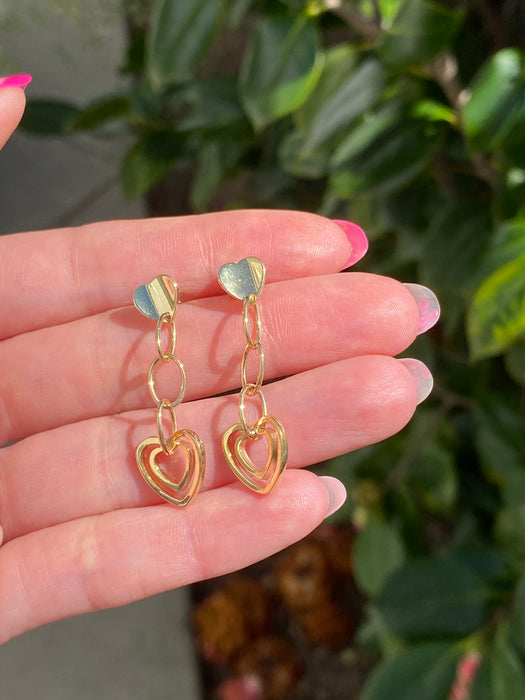 14k heart dangly earrings