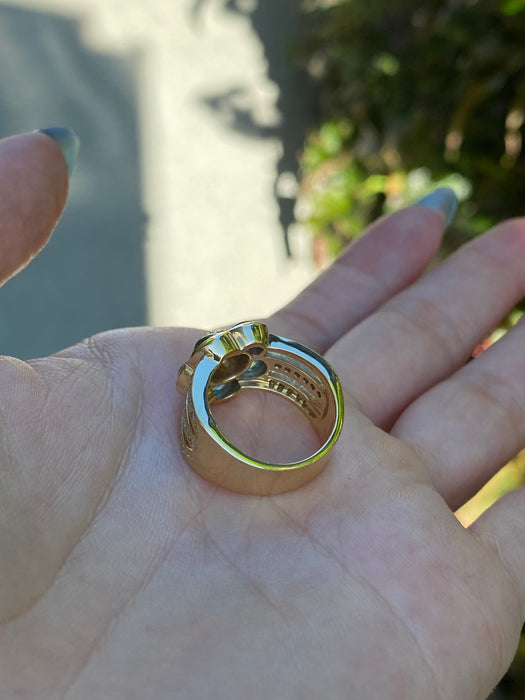 18k cabochon blue topaz diamond flower ring size 5.5