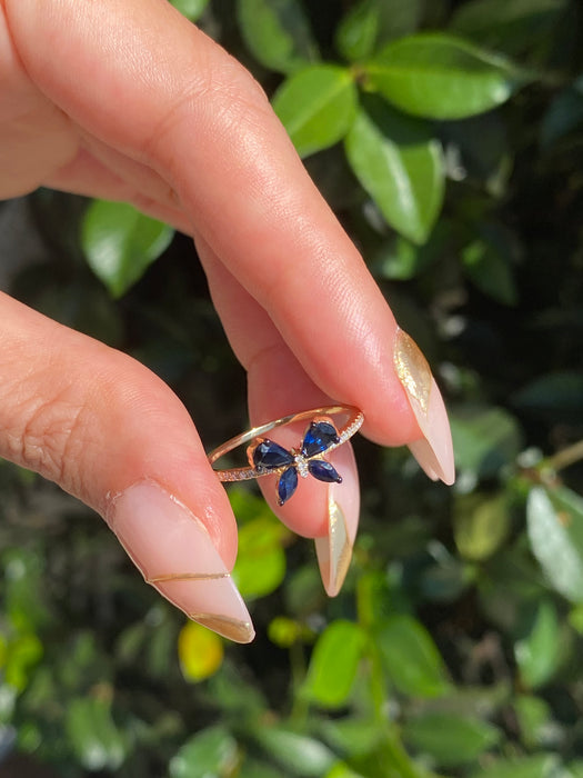 14k blue sapphire diamond butterfly ring size 6.5