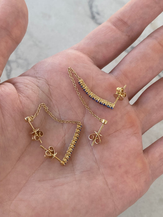 14K Gold Blue Sapphire & Diamond Drop Earrings