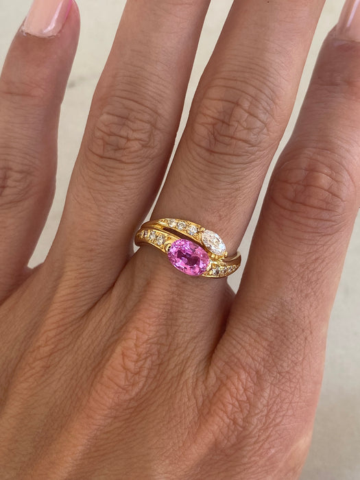 Vintage 18K Pink Sapphire & Diamond Ring