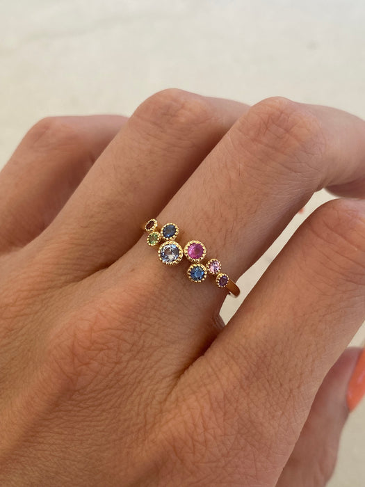 14K Gold Rainbow Gemstone Bezel Ring