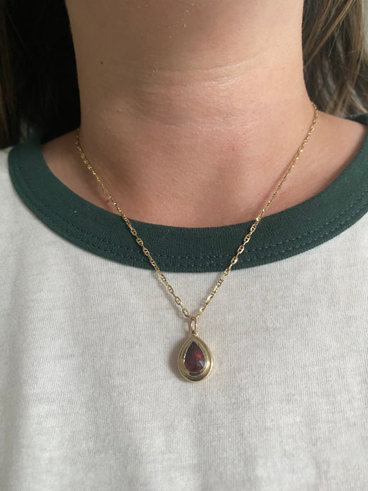 14K Dark Pink Tourmaline Double Bezel Pendant — Panzii Exclusive