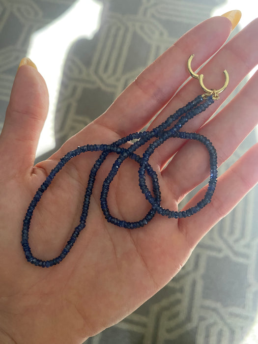 14k Gold Blue Sapphire Beaded Necklace With 14k Connector Charm 16.75”