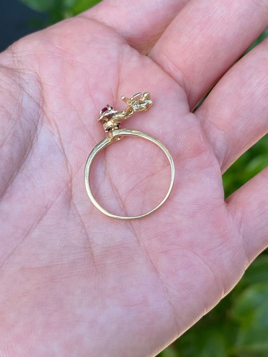 14k diamond spinner ruby ram flower ring size 7