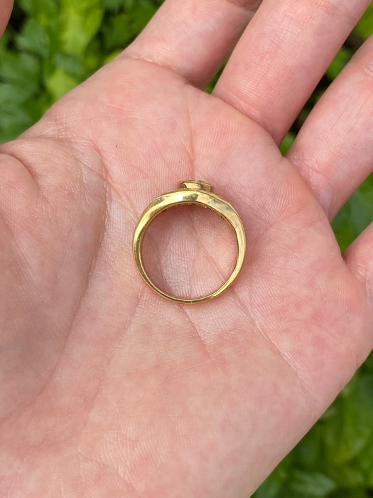 Vintage 18K Gold Diamond Ring – Bezel Set Center with Step Cut Diamonds – 1.38 TCW Natural Diamonds – Size 6