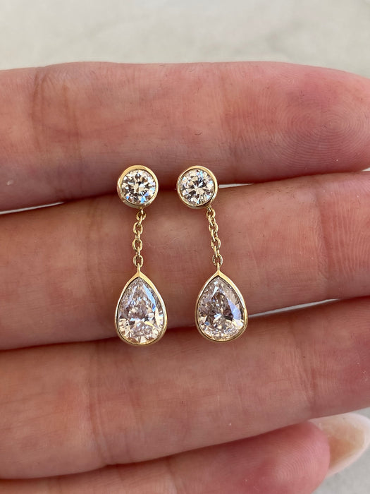 14K Bezel-Set 2 Carat Lab Diamond Drop Earrings