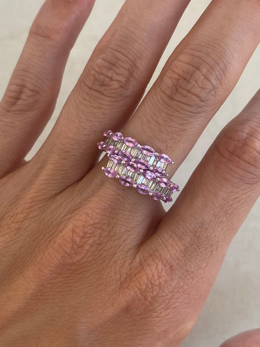 Vintage 18K White Gold Pink Sapphire & Diamond Ring