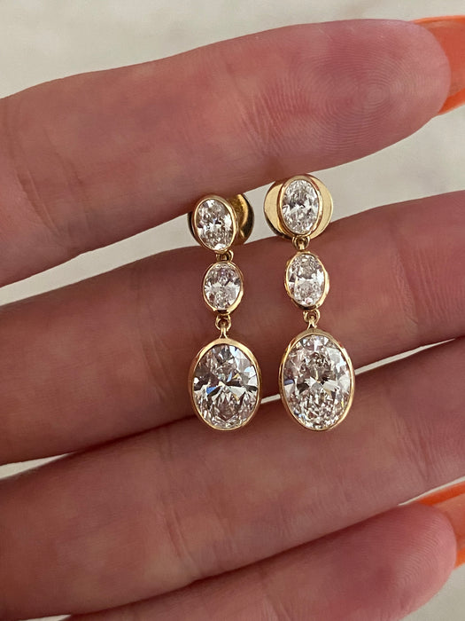 14K Gold 4 TCW Oval Drop Lab Diamond Earrings