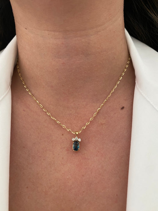 14k blue sapphire diamond pendant