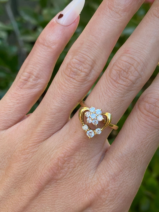 Vintage 18k Gold Diamond Flower Heart Spinner Ring By Waltham
