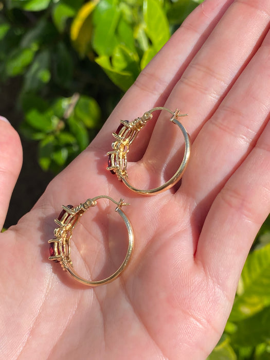 14k garnet and diamond hoop earrings