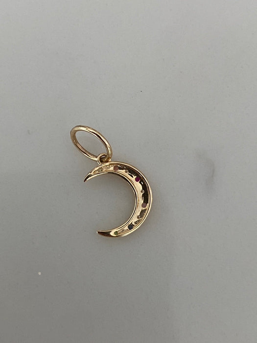 14K Gold Diamond & Rainbow Sapphire Moon Charm
